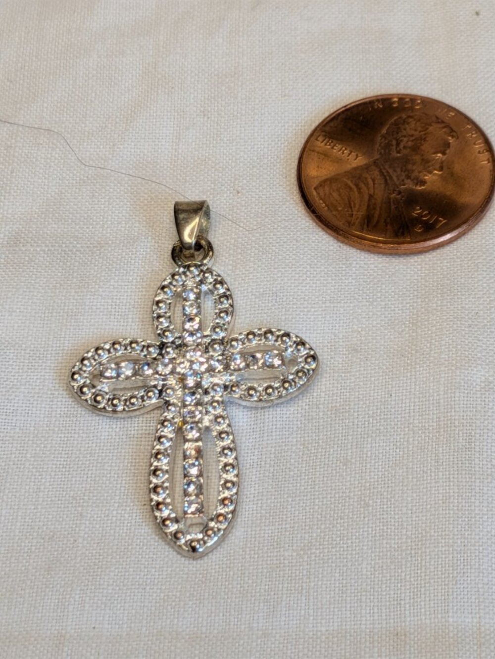 Sterling Silver Pavé Rhinestone Cross Pendant – 925 Marked